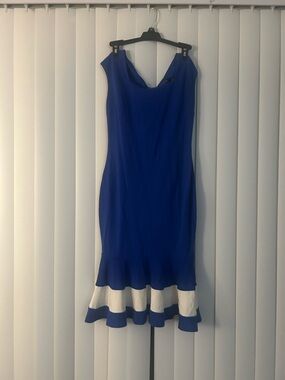 Blue and White Ruffle-Hem Dress